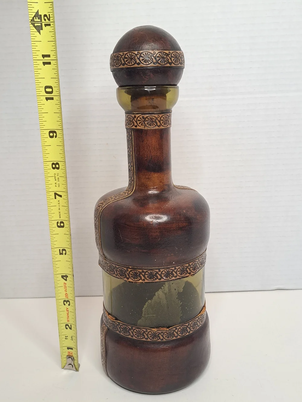 Vintage Italian Leather Wrapped Wine Bottle No Markings from Maker
